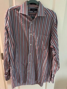 Faconnable Red, White & Blue Striped Men's Button-Down Shirt